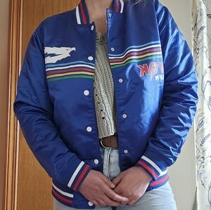 Netflix Official Stranger Things Blue The Squawk Radio Varisty Bomber Jacket